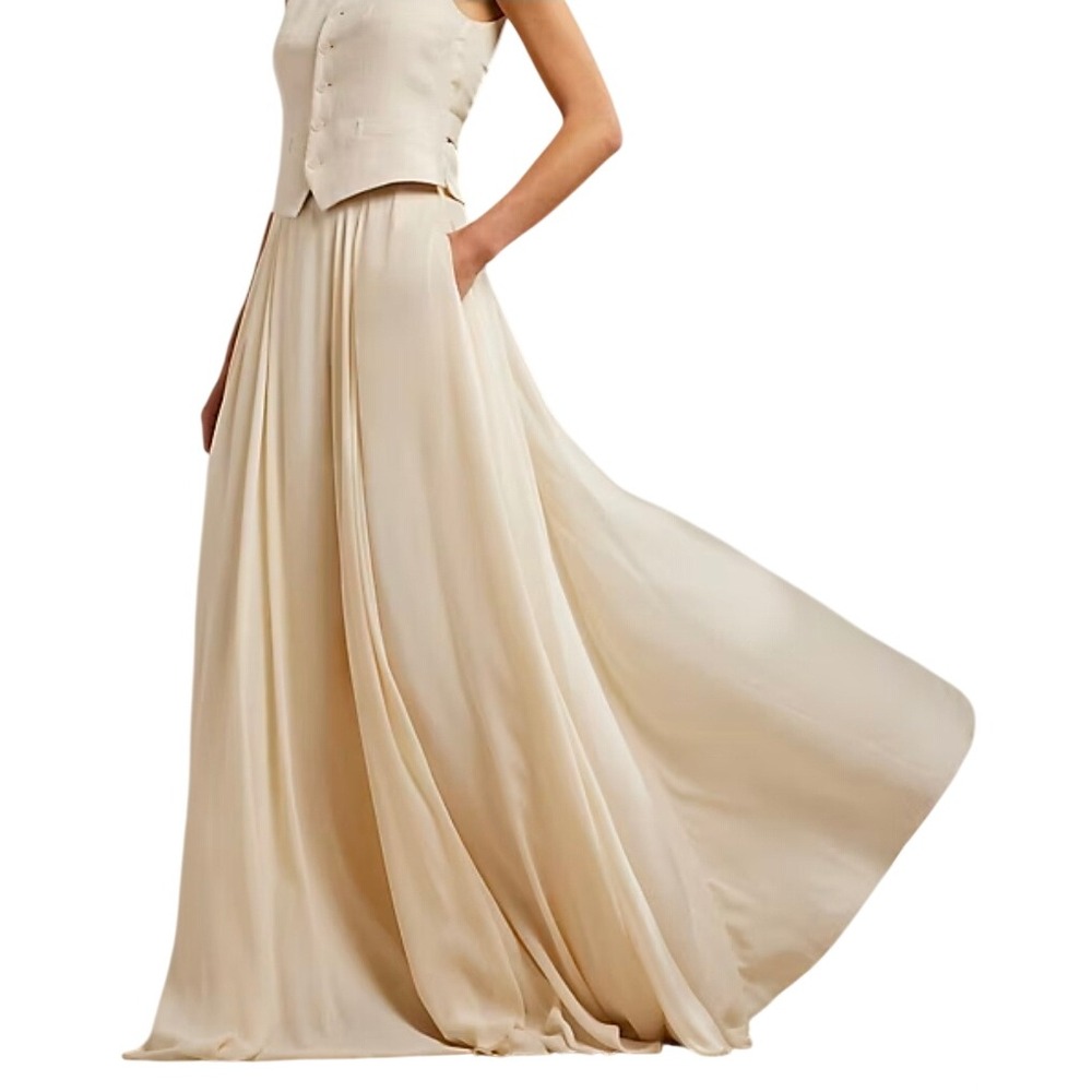 Ralph Lauren Collection Maguire Silk Georgette Maxi Skirt Cream US 6 S Runway